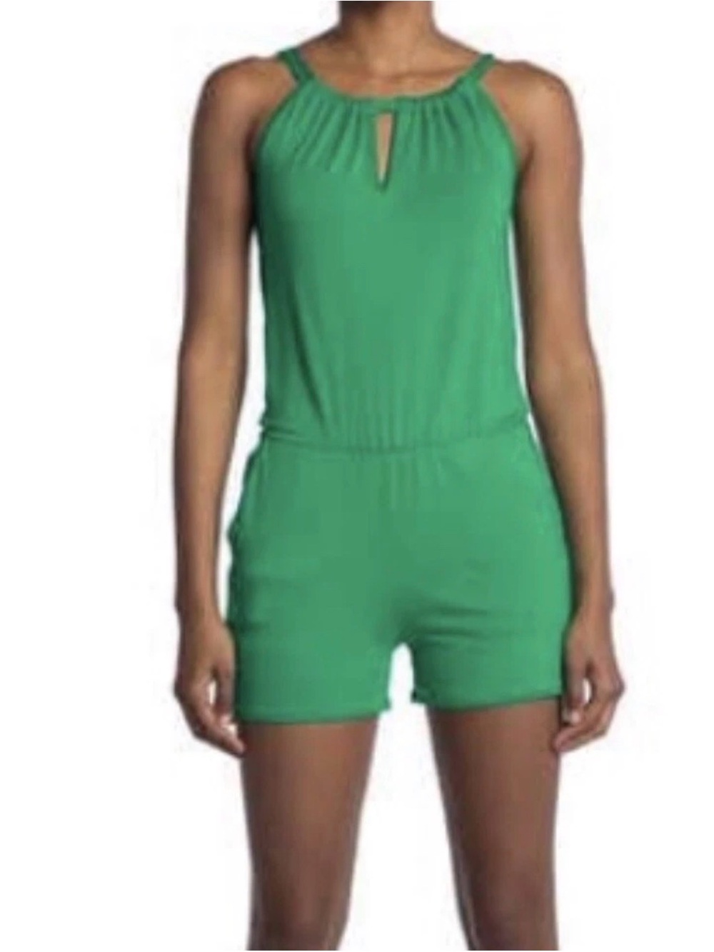 Loveappella Green Sleeveless Romper Halter Small Summer Shorts NEW 1365